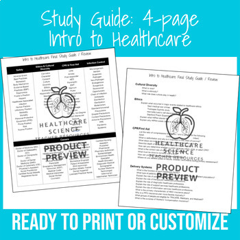 Preview of Study Guide: 4-page Intro to Healthcare Final Exam (EDITABLE)