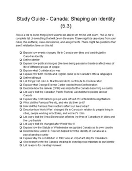 Preview of Study Guide - Canada: Shaping an Identity (Alberta Grade 5 Social Studies)