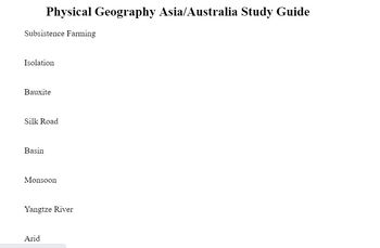 Preview of Study Guide Geography of Asia/Australia