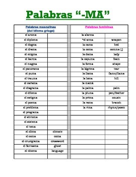 spanish masculine feminine words guide study handout ma vs worksheets gender vocabulary slide teachers grammar