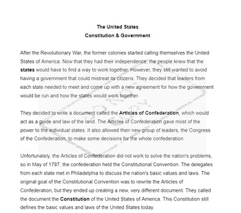 Preview of Study Guide - History of the U.S. Constitution &  Government Branches