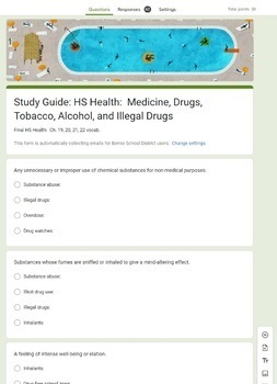 Preview of Study Guide: Medicine, Drugs, Tobacco, Alcohol: Google Form: Blooket Game