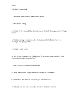 Preview of Study Guide Questions for Daphne Du Maurier's "The Birds"