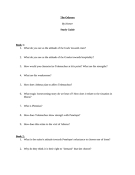 Preview of Study Guide Questions to "The Odyssey" (15 Pages)