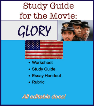 Preview of Study Guide and Essay Handout for the movie "Glory" US History, Civil War Wksht