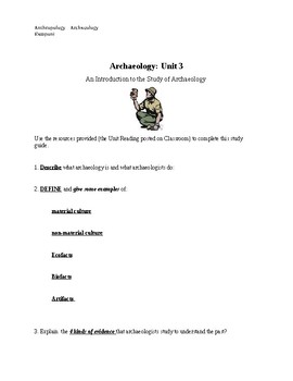 Preview of Study Guide for Archaeology Unit