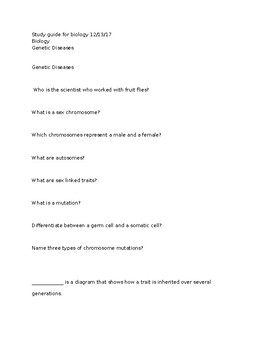 Preview of Study Guide for Chromosomes and Genetic Diseases