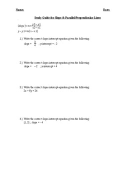 Preview of Worksheet for Slope and Parallel/Perpendicular Lines