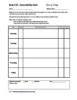 Study Hall - Accountability Worksheet by Inner Daisy | TpT