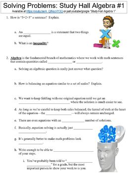 Preview of Study Hall Algebra #1 (Solving Problems) worksheet