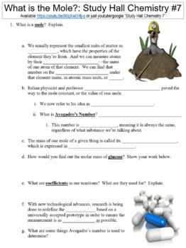 Preview of Study Hall Chemistry #7 (What is the Mole?) worksheet