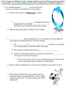 Preview of Study Hall Code and Programming #15 (For Loops Vs. While Loops) worksheet