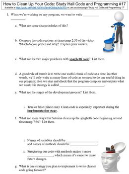 Preview of Study Hall Code and Programming #17 (How to Clean Up Your Code) worksheet