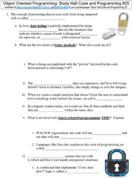 Preview of Study Hall Code and Programming #25 (Object Oriented Programming) worksheet