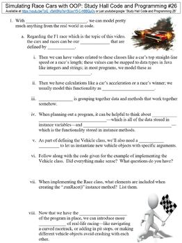 Preview of Study Hall Code and Programming #26 (Simulating Race Cars with OOP) worksheet