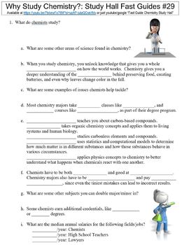 Preview of Study Hall Fast Guides #29 (Why Study Chemistry?) worksheet