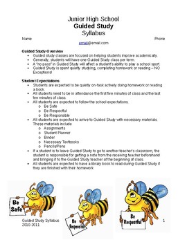 Preview of Study Hall/Guided Study Syllabus - Editable