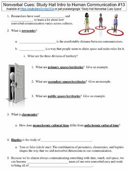 Preview of Study Hall Intro to Human Communication #13 (Nonverbal Cues) worksheet