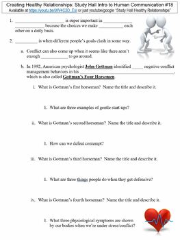 Preview of Study Hall Intro to Human Communication #18 (Healthy Relationships) worksheet