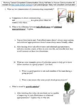Preview of Study Hall Intro to Human Communication #2 (Competent Communication) worksheet