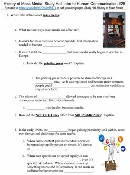 Preview of Study Hall Intro to Human Communication #26 (History of Mass Media) worksheet