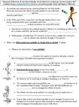 Preview of Study Hall Intro to Human Communication #27 (Respond Differently) worksheet