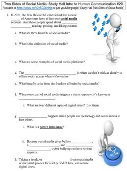 Preview of Study Hall Intro to Human Communication #29 (Sides of Social Media) worksheet