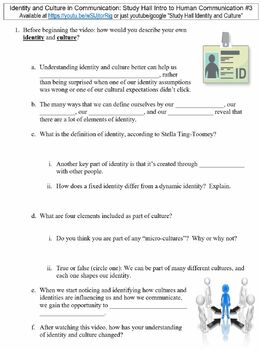 Preview of Study Hall Intro to Human Communication #3 (Identity and Culture) worksheet