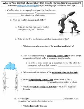 Preview of Study Hall Intro to Human Communication #8 (What is Your Conflict Sty) worksheet