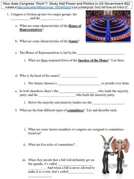 Preview of Study Hall US Government #22 (How does Congress “Work”?) worksheet