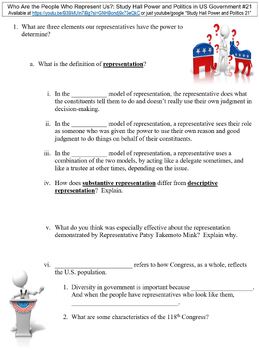 Preview of Study Hall US Government #21 (Who Are the People Who Represent Us?) worksheet
