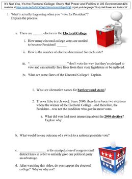 Preview of Study Hall US Government #24 (It’s the Electoral College) worksheet