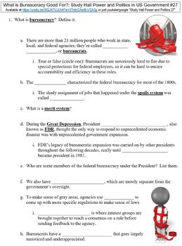 Preview of Study Hall US Government #27 (What is Bureaucracy Good For?) worksheet