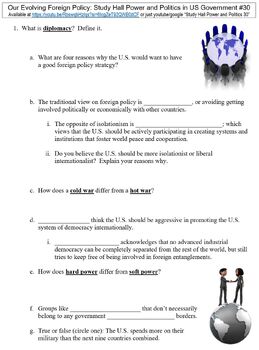 Preview of Study Hall US Government #30 (Our Evolving Foreign Policy) worksheet
