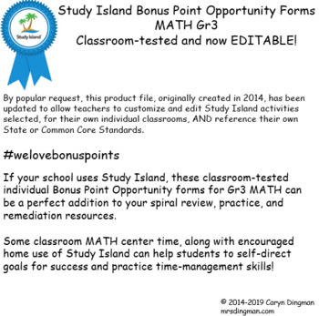 Preview of Study Island Gr3 Math Bonus Opportunity Forms EDITABLE