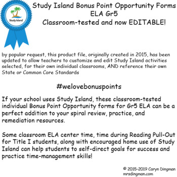 Preview of Study Island Gr5 ELA Bonus Opportunity Forms EDITABLE