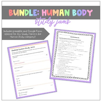 Preview of BUNDLE: Study Jams - Human Body [Includes ALL 14 Printable & Google Forms]
