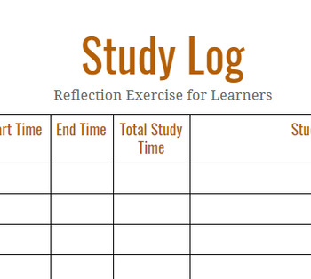 Preview of Study Log - Reflection Activity for Learners