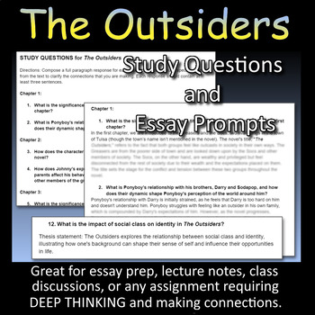 essay questions on outsiders