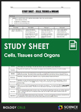 Study Sheet - Cells, Tissues and Organs