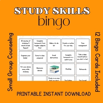 Preview of Study Skills Bingo SEL resource small group counseling high school test prep