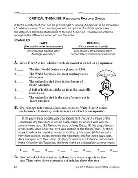 critical thinking skills activity 6 distinguishing fact from opinion