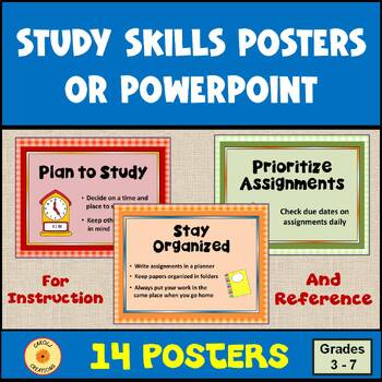 Preview of Study Skills Posters or PowerPoint Classroom Decor or Instruction