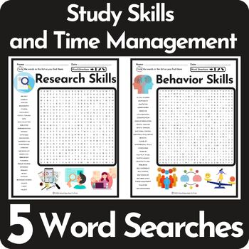 Preview of Study Skills and Time Management Word Search Puzzle BUNDLE