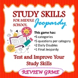 Study Skills for Middle School Jeopardy Game | Test Prep | Review