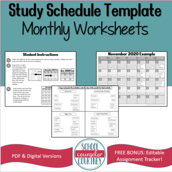 Preview of Study Schedule Template Monthly Worksheet