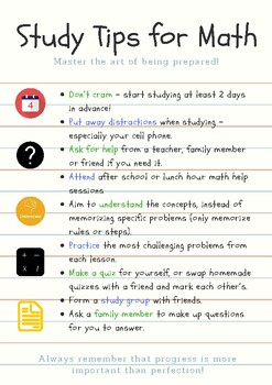 Preview of FREEBIE! Study Tips for Math Poster