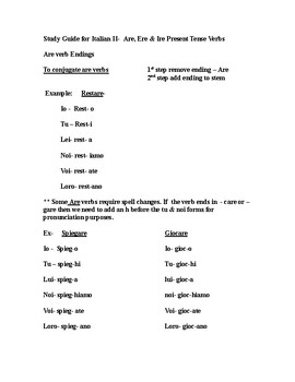 Preview of Study guide- Present tense verbs (are, ere, ire)