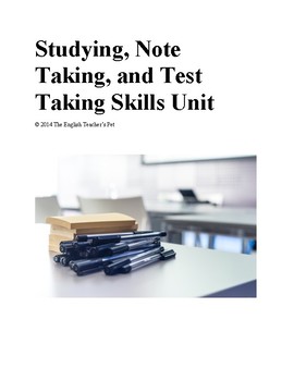 Preview of Study, note taking, and testing skills unit with lesson plans and answer key