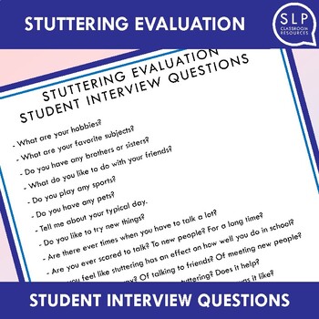 Preview of Stuttering Evaluation - Student Interview Questions